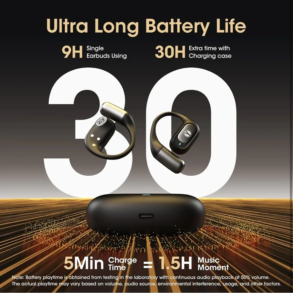 NEW Bluetooth 5.4 Wireless Open Ear Earbuds with Earhook, 3 EQ Modes, 48H Play